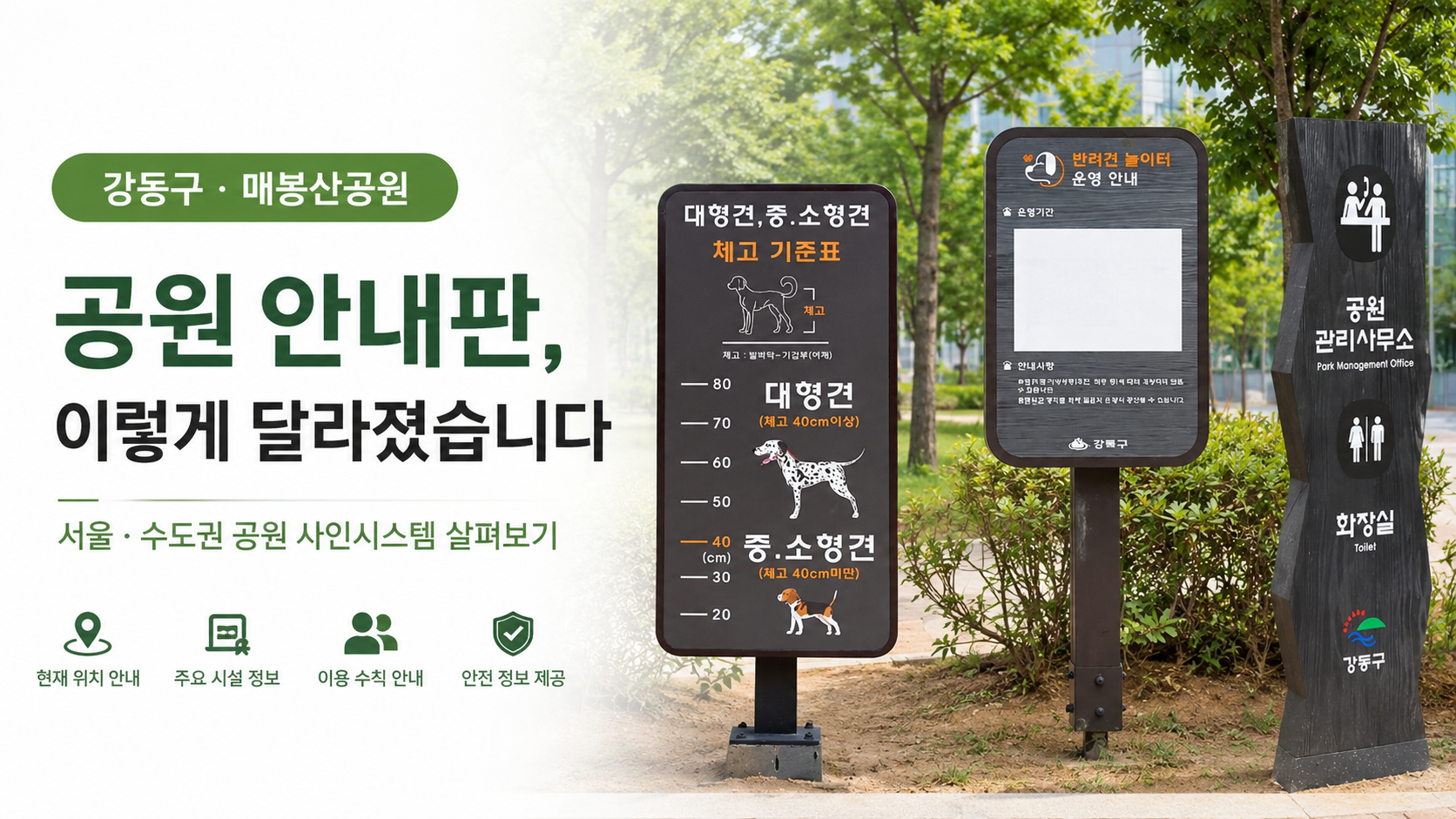 Tại sao bảng hiệu Gangdong-gu Park và Maebongsan Park lại thay đổi? Khám phá hệ thống biển báo Ivision Seoul Metropolitan Park